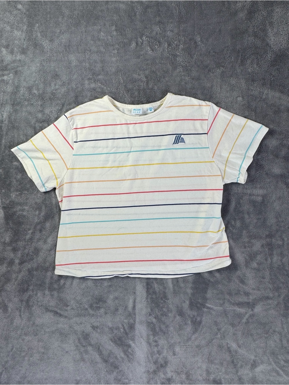 Aldi Gear Retro Striped T Shirt Womens Medium Pastel Rainbow Y2K Tee